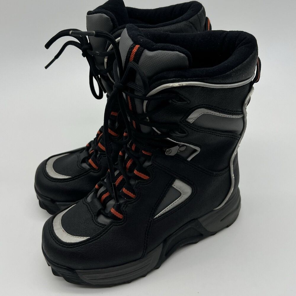 Youth Boys Winter Snow Boots Size 3 Black Insulated Leather Waterproof Warm
